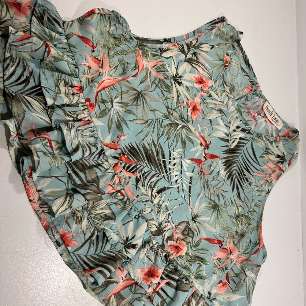 Peach Love California Tropical Floral Sleeveless Peplum Top Small
